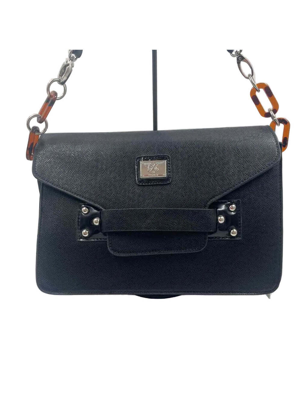 NWT CHRISTIAN LACROIX Textured Black Vegan Leather Flap-Front Purse